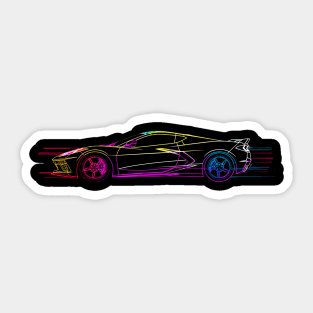 C8 Corvette Rainbow Neon outline art style supercar race car muscle car sportscar Corvette C8 Sticker